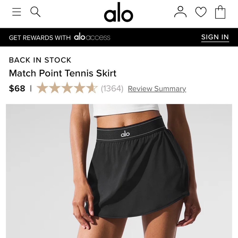 Alo Black Tennis Skirt